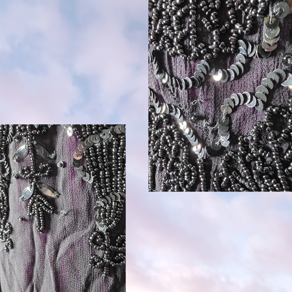 Vintage Nostalgia Black Purple Beaded Sequins Strappy Boho Rayon Maxi Dress L - Picture 5 of 9